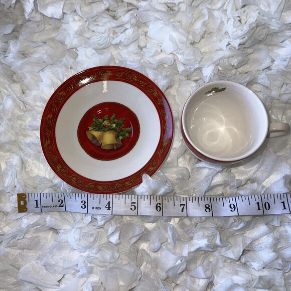 John Grossman Collection 2008 Christmas Bells Teacup Tea saucer Gund red white - Picture 7 of 13